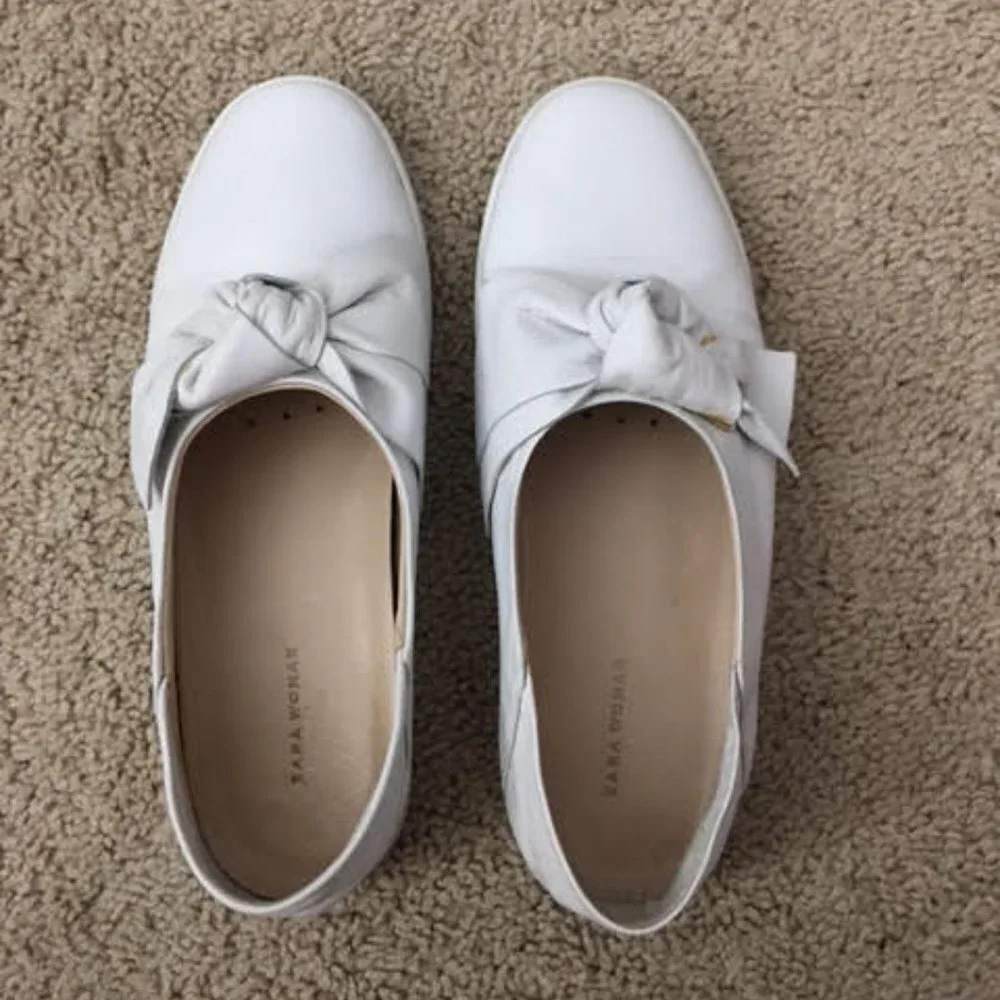 Zara women leather mule plimsolls with bow size 8 ref: 1751/101